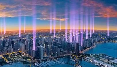 Aerial view of Chicago showing the many NM clinical locations