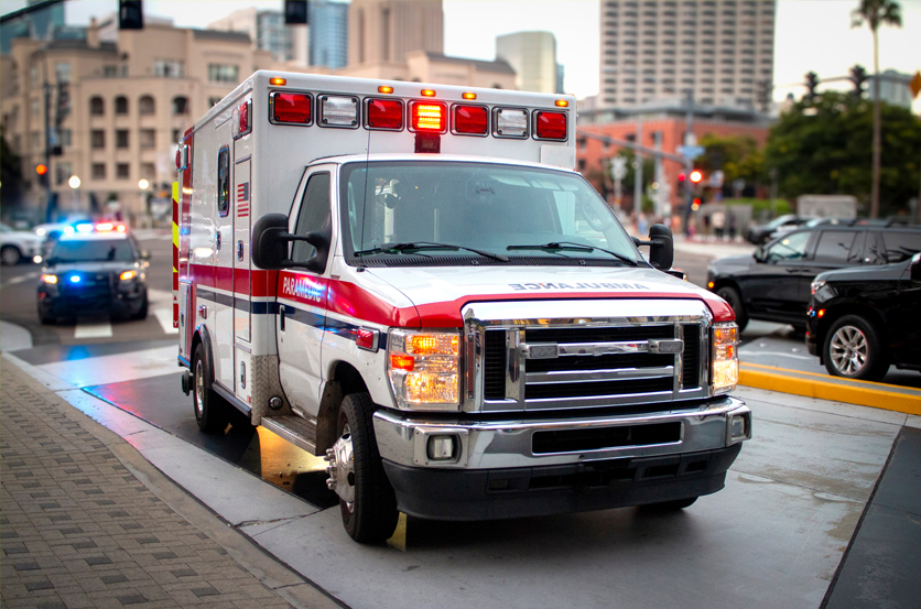 Ambulance parked at the curb