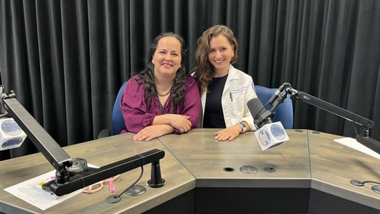 Anna Marie Pacheco Young, MD, at the radio studio for an interview with Good Morning Aurora